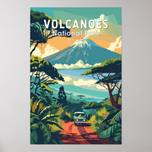Poster Parc national des Volcans Rwanda Voyage Art Vintag