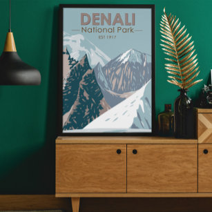 Poster Parc national du Denali Alaska Mont Hunter Vintage