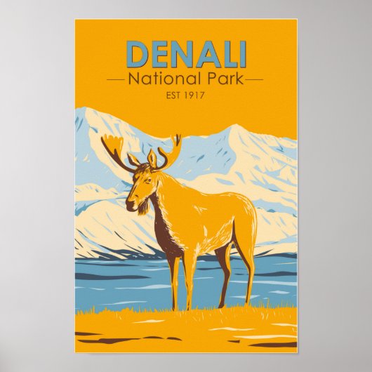 Poster Parc national du Denali Alaska Moose Vintage (Devant)