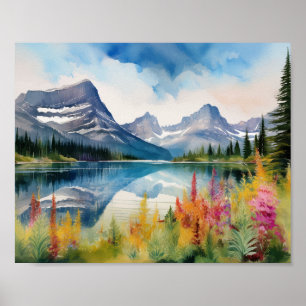 Poster Parc national du Glacier Montana Aquarelle