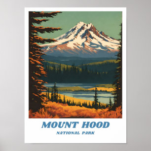 Poster Parc national du Mont Hood illustration retro Vaca
