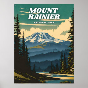 Poster Parc national du Mont-Rainier illustration rétro