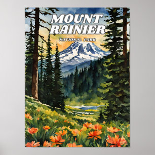 Poster Parc national du Mont-Rainier illustration rétro d