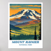 Poster Parc national du Mont-Rainier illustration retro V (Devant)