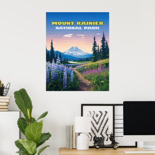 Poster Parc national du Mont Rainier Washington Retro