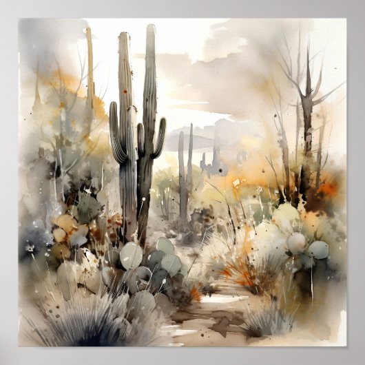 Poster Parc national du Saguaro Aquarelle Art Imprimer (Devant)
