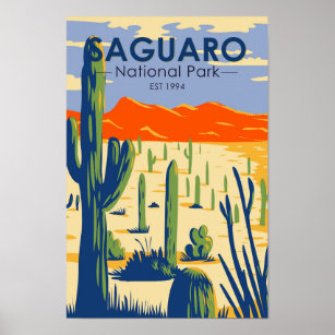 Poster Parc national du Saguaro Arizona Giant Cactus Vint