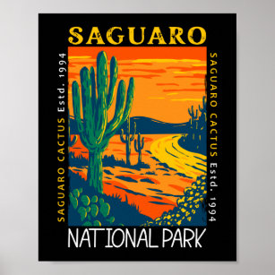 Poster Parc national du Saguaro Arizona Vintage désorgani