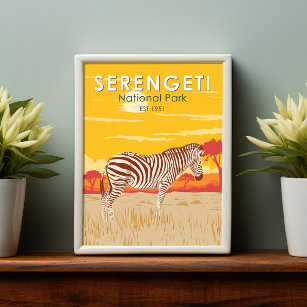 Poster Parc national du Serengeti Zebra Travel Art Vintag