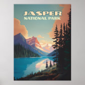 Poster Parc national Jasper Alberta Canada Rockies Retro (Devant)