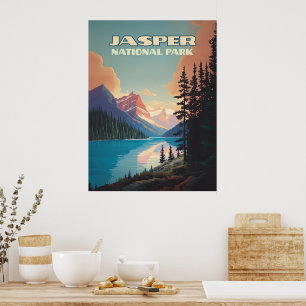 Poster Parc national Jasper Alberta Canada Rockies Retro