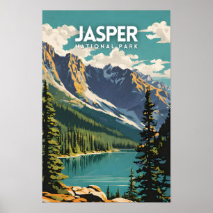 Poster Parc national Jasper Art Vintage voyage nostalgiqu