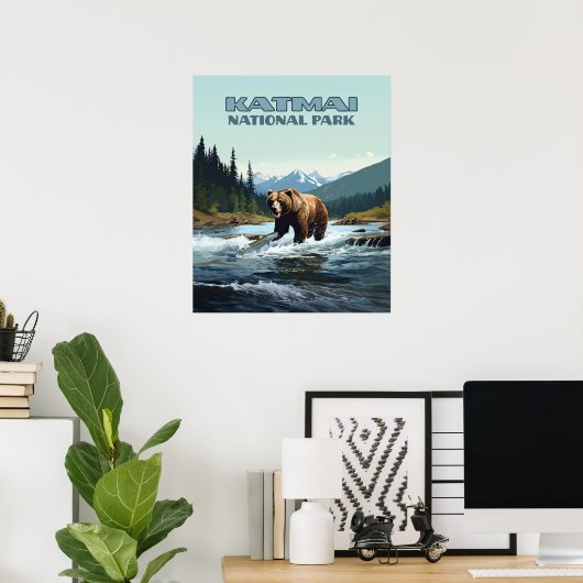 Poster Parc national Katmai Alaska Bear Brooks (Bureau à domicile)