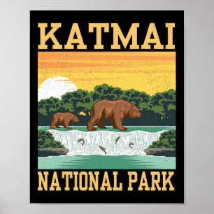 Poster Parc national Katmai Alaska Ours Randonnée Extérie
