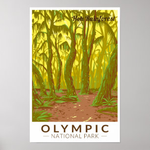 Poster Parc national olympique Hoh Rainforest Travel Art
