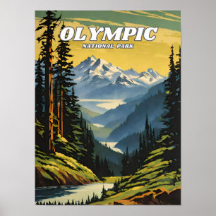 Poster Parc national olympique illustration retro Décorat