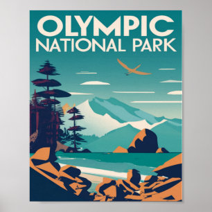 Poster Parc national olympique Washington Rocky Beach