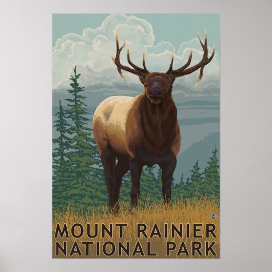 Poster Parc national Rainier, WashingtonElk Scene (Devant)