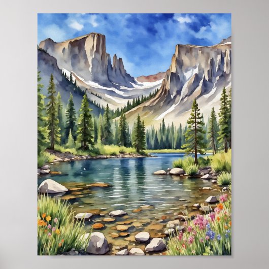 Poster Parc national Rocky Mountain Dream Lake Aquarelle (Devant)