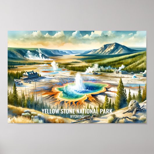 Poster Parc national Yellowstone Aquarelle de voyage (Devant)
