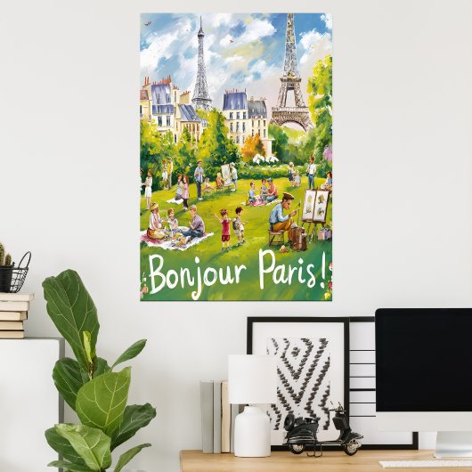 Poster Parc parisien avec l'emblématique Tour Eiffel (Bureau à domicile)