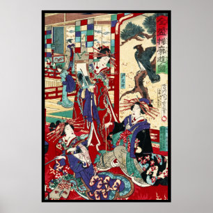 Poster parchemin vintage japonais cool ukiyo-e trio geish