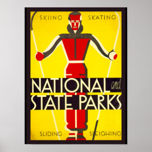 Poster Parcs nationaux et d'État, ski - Dorothy Waugh