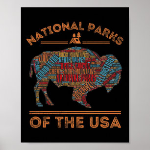 Poster Parcs Nationaux Usa Buffalo Voyage Plein Air Rando