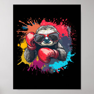 Poster Paresseux Boxeur Avec Gants De Boxe Kickboxing Drô