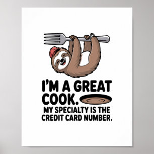 Poster Paresseux cuisinier drôle suspendu à une fourchett
