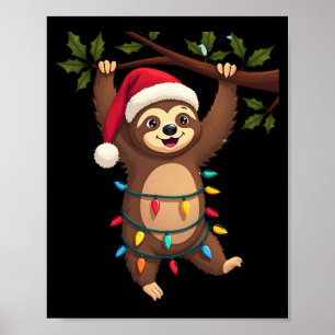 Poster Paresseux de lumières de Noël portant un chapeau d