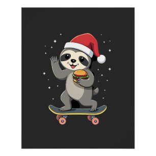 Poster PAResseux de noël Fun skateboard de noël paresseux