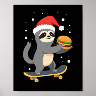 Poster PAResseux de NOËL Paresseux drôle de skateboard de