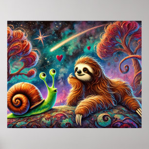 Poster Paresseux et Escargot Fantaisistes Sous un Ciel Co