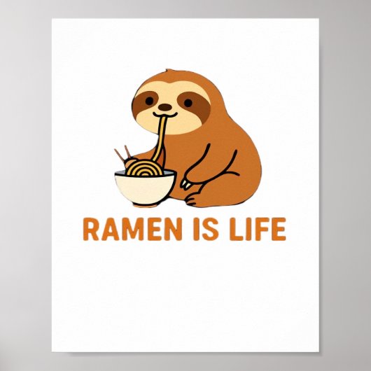 Poster Paresseux mignon mangeant des ramen � Conception a (Devant)