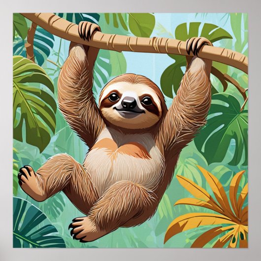 Poster Paresseux sur un arbre (Devant)