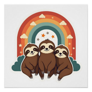 Poster Paresseux Vintage Arc-en-ciel Rétro Art Animal Mig