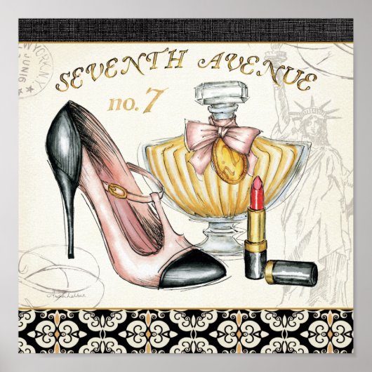 Poster Parfum, rouge à lèvres et une chaussure à talons h (Devant)