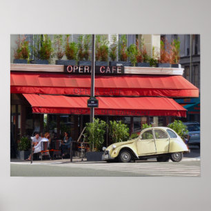 Poster Paris Café et vieille voiture de Citroën