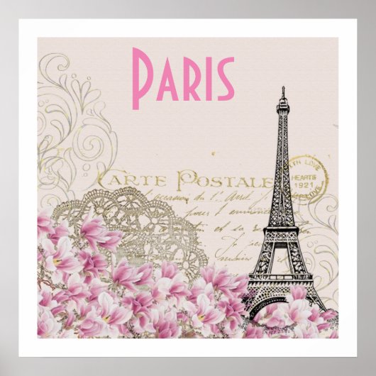 Poster PARIS | Carte tour Eiffel vintage (Devant)