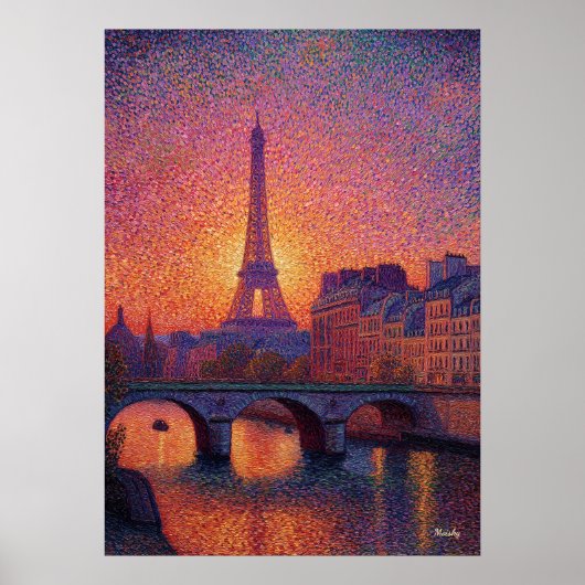 Poster Paris Eiffel Tower Pointillism Sunset Cityscape Ar (Devant)