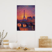 Poster Paris Eiffel Tower Pointillism Sunset Cityscape Ar (Cuisine)