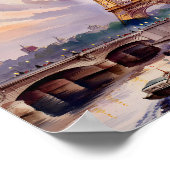 Poster Paris Eiffel Tower Seine River Sunset Watercolor (Coin)