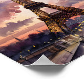 Poster Paris Eiffel Tower Twilight Watercolor Custom Text (Coin)