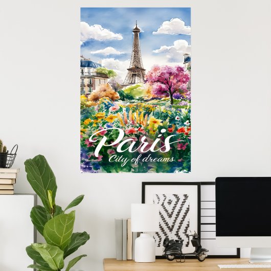 Poster Paris En Fleur : Un rêve d'aquarelle (Bureau à domicile)