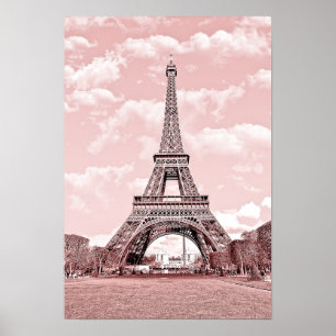 Poster Paris en rose, Eiffel Towea