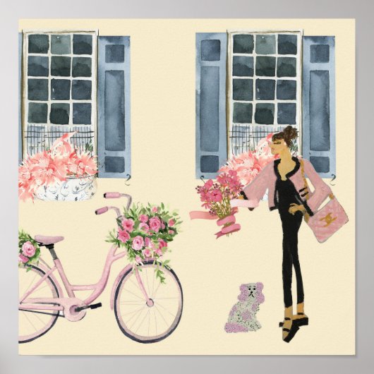 Poster Paris Fille Designer Sac Porte Chien Chien Chien C (Devant)