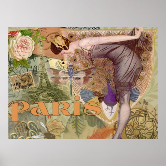 Poster Paris Flapper Vintage Dame Paon (Devant)