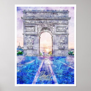 Poster Paris France aquarelle de voyage vintage