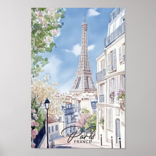 Poster Paris France Aquarelle Peinture Voyage (Devant)